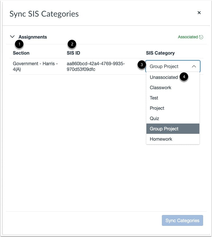 Sync Section Categories