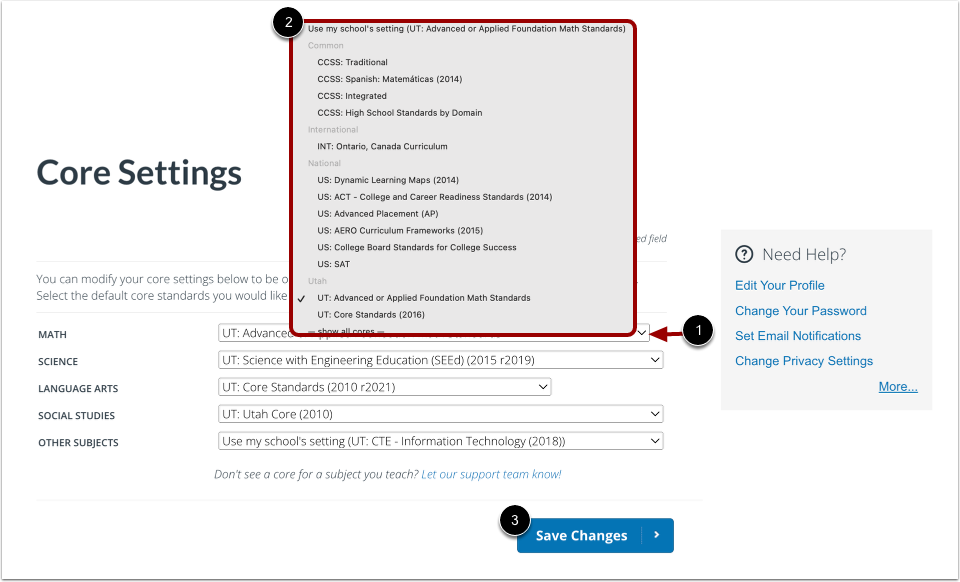 Select Default Cores and Save