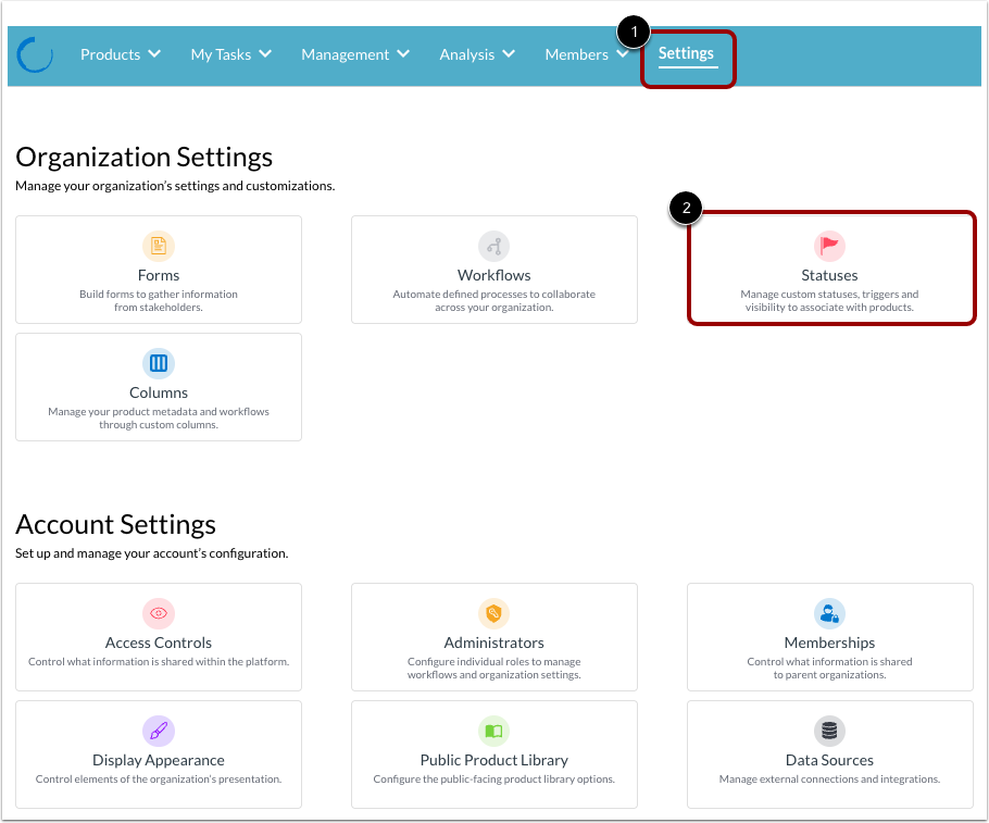 Manage Status Settings