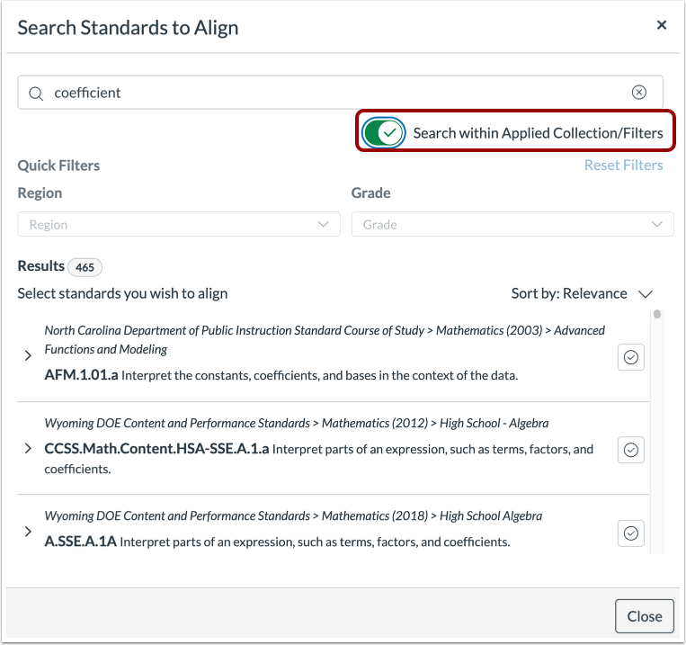 Search Applied Collection/Filters