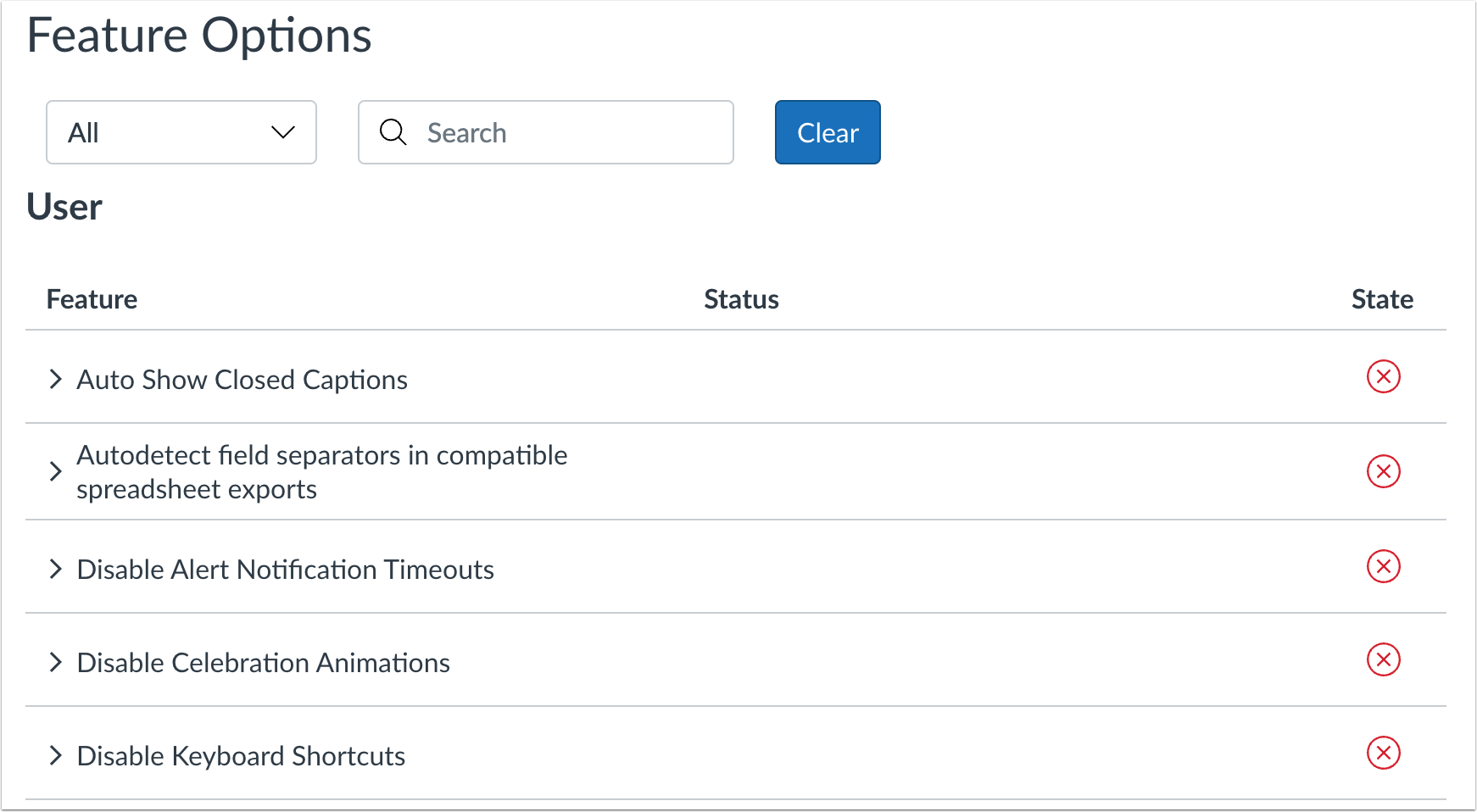 View Feature Settings