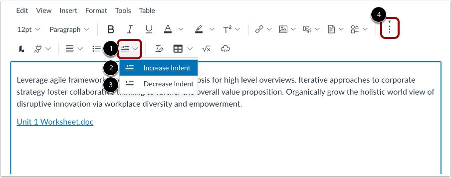Increase or Decrease Indent Text