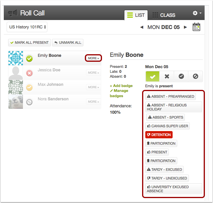 Add Badges to Roll Call
