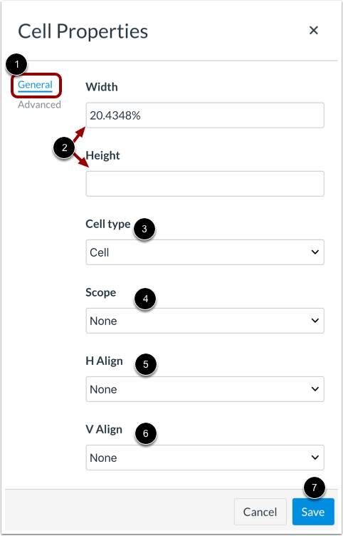 Edit General Cell Properties