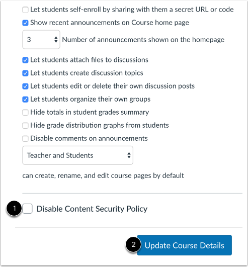 Manage Individual Course Settings