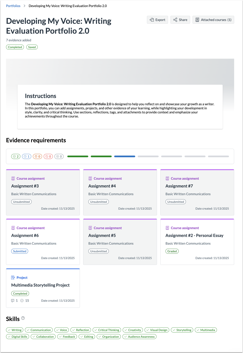 View Evaluation Portfolios