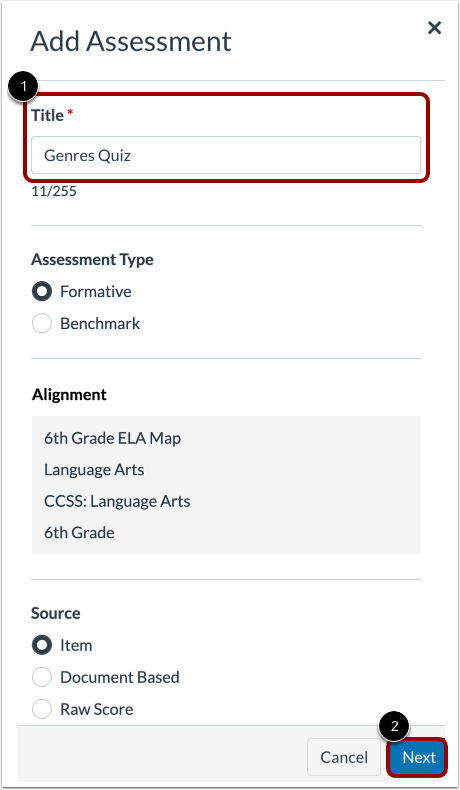Create New Assessment