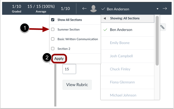 Sections Drop-down Menu