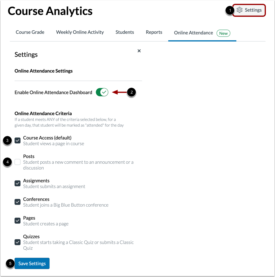 View Criteria Settings