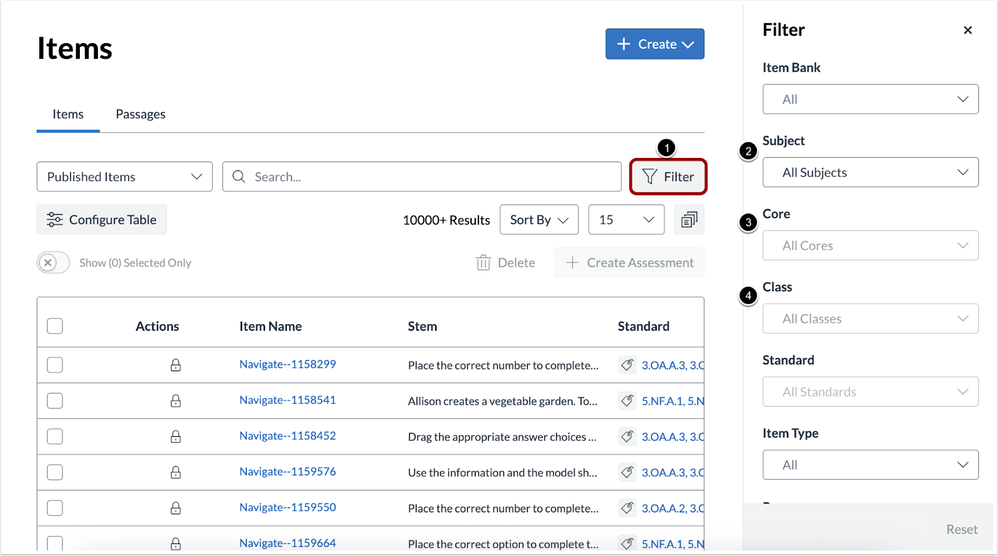 Filter the Items page