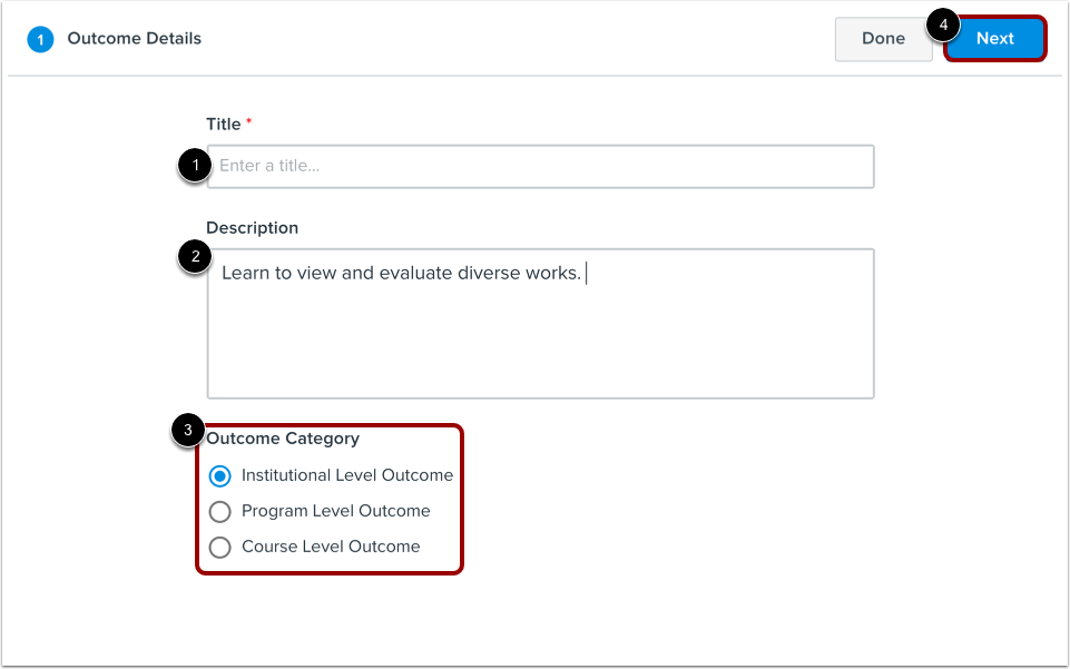 Enter Outcome Details