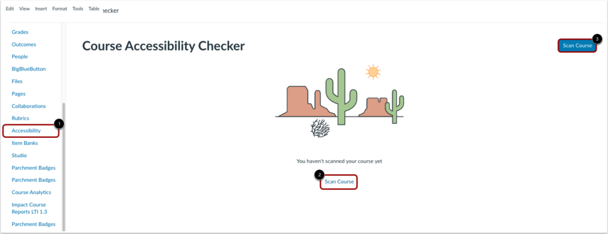 access the course accessibility checker from the course navigation menu