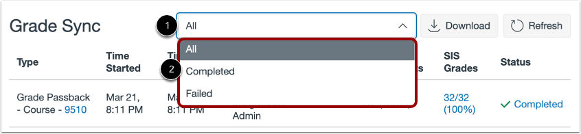 View Grade Sync History