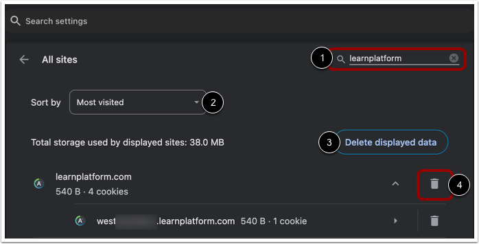 Delete Cookies in Chrome Settings