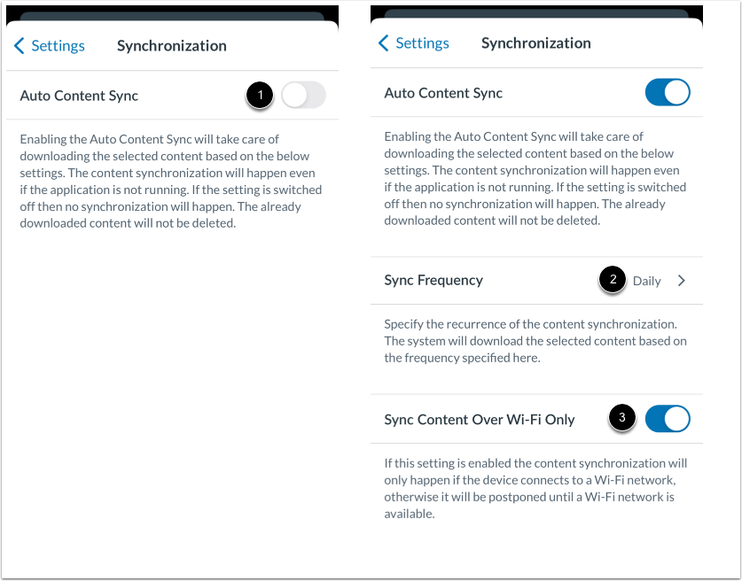View Offline Course Content Synchronization Settings