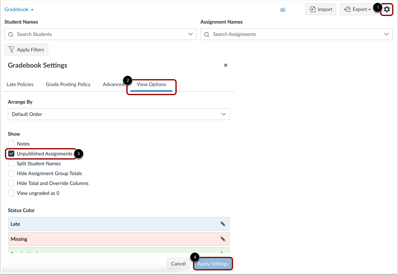 Show Unpublished Assignments