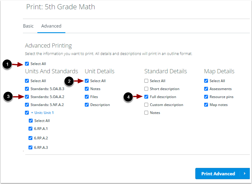 Select Items to Print