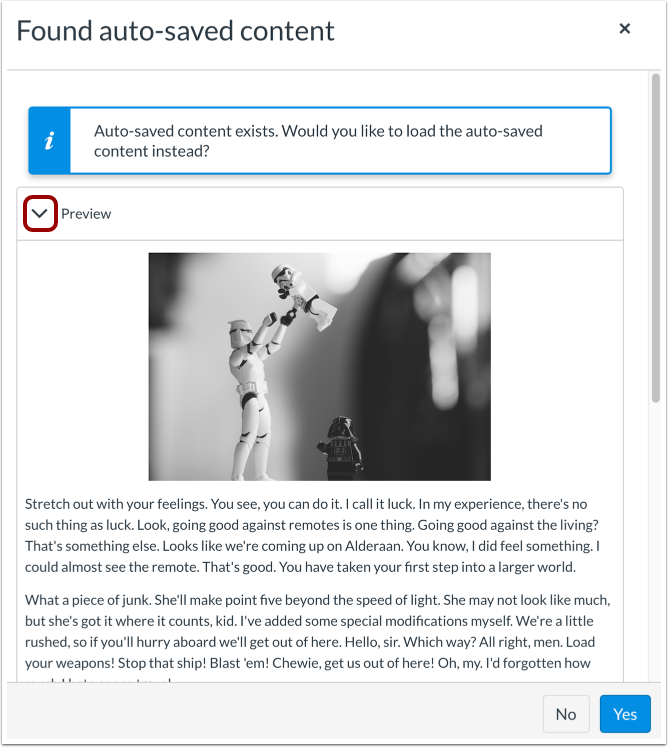Preview Auto-Saved Content