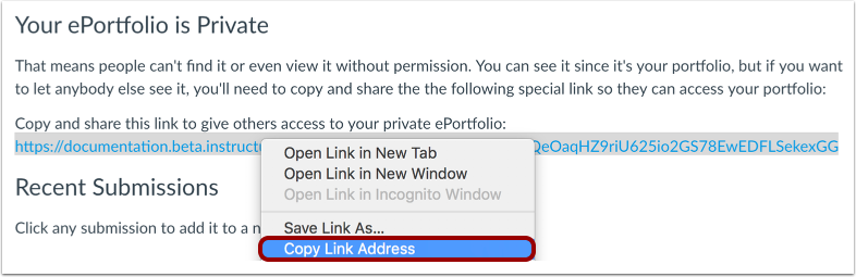 Copy ePortfolio Link