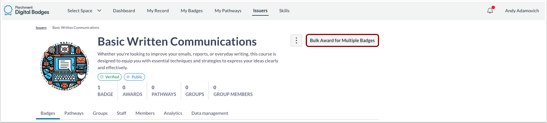 Bulk Award for Multiple Badges