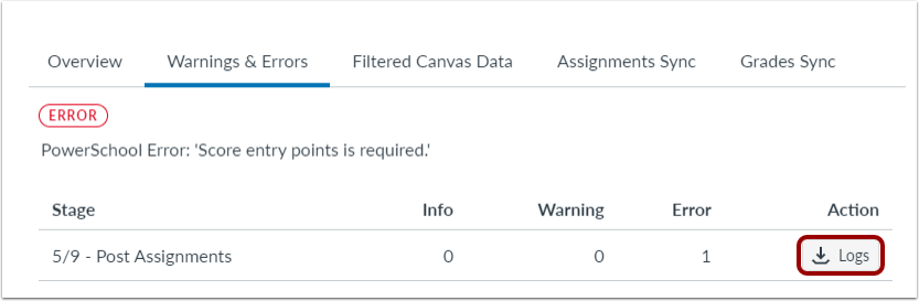 Download Warning and Error Logs