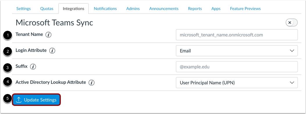 Enter Microsoft Teams Details