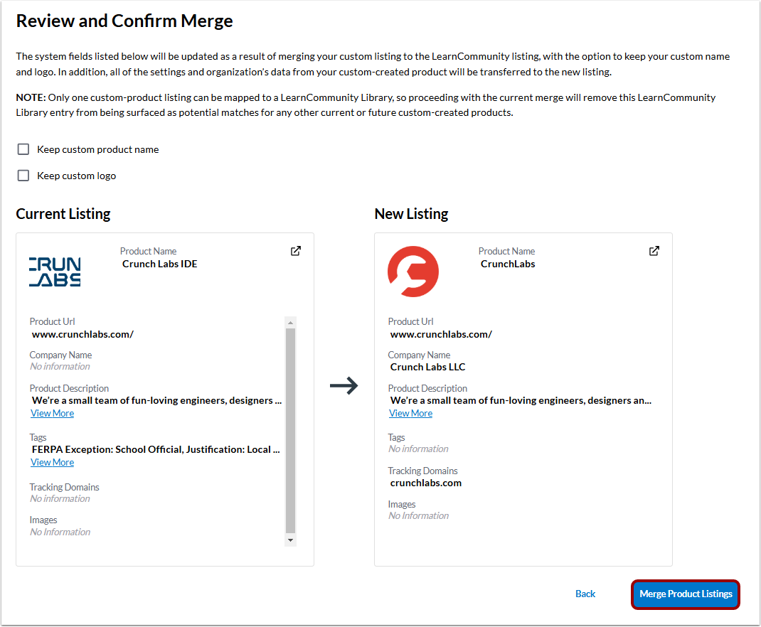 Merge Product Listings