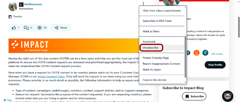 Unsubscribe from Blog