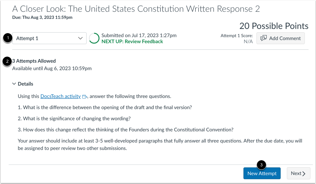 View Assignment with Limited Attempts