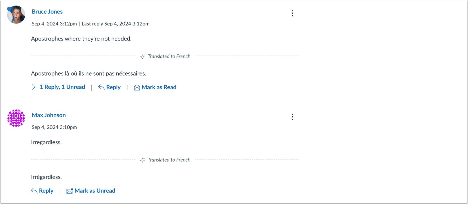Translated Discussion Reply View