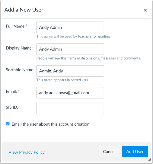 Manually Add New User