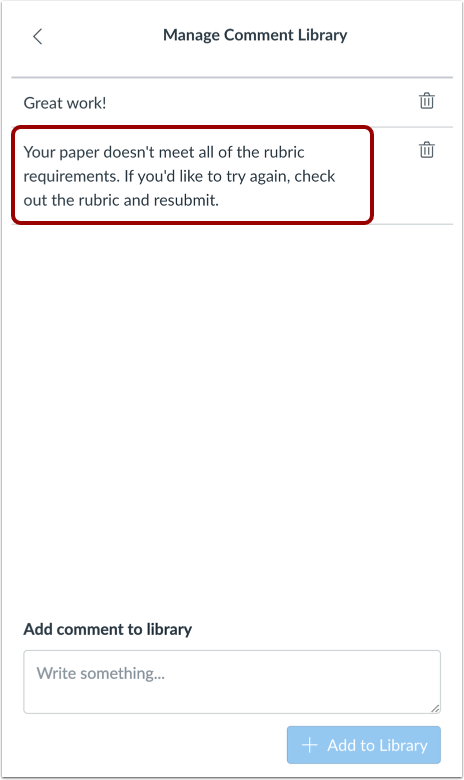 Add Comment from Comment LIbrary
