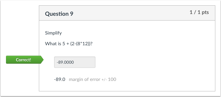 Student View for Formula Question Correct Answer