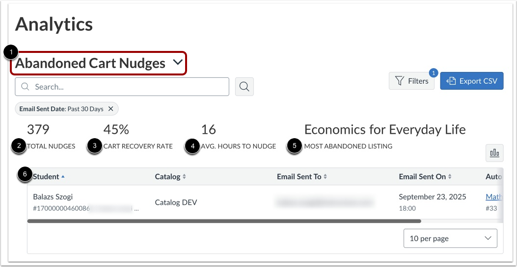 View Abandoned Cart Nudges Analytics