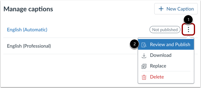 Review and Publish Automatic Caption File