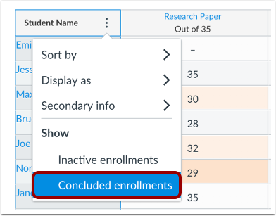 Show Concluded Enrollments