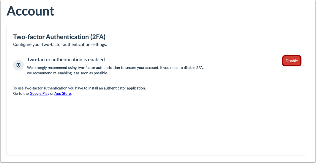 Diable Two-factor Authentication