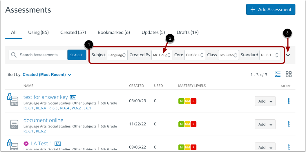 View Assessment Library Results
