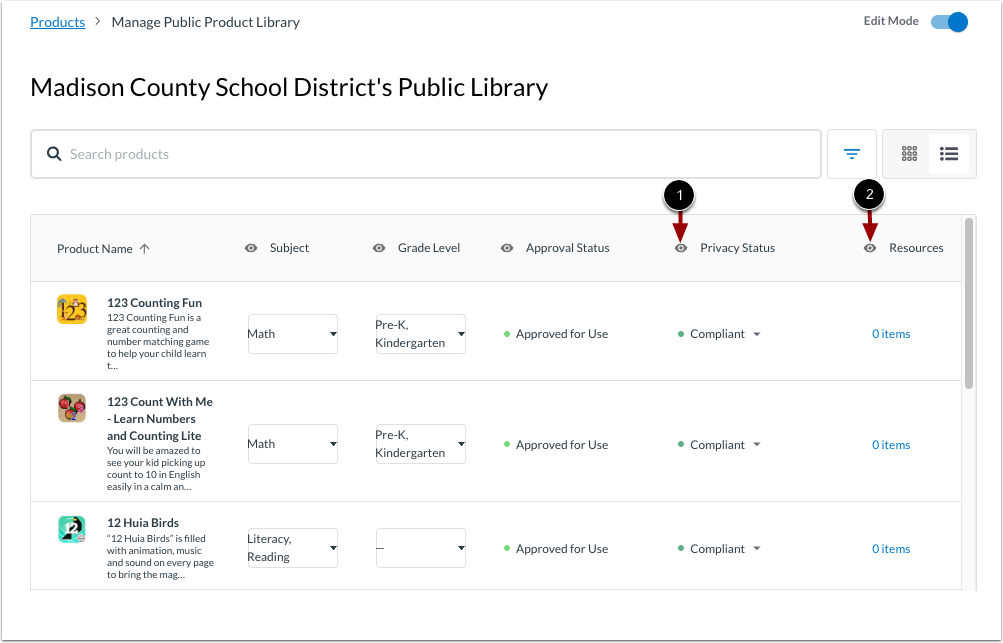 Manage Column Display