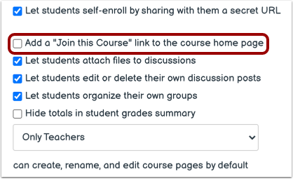 Allow Self-Enrollment on Subject Home Page