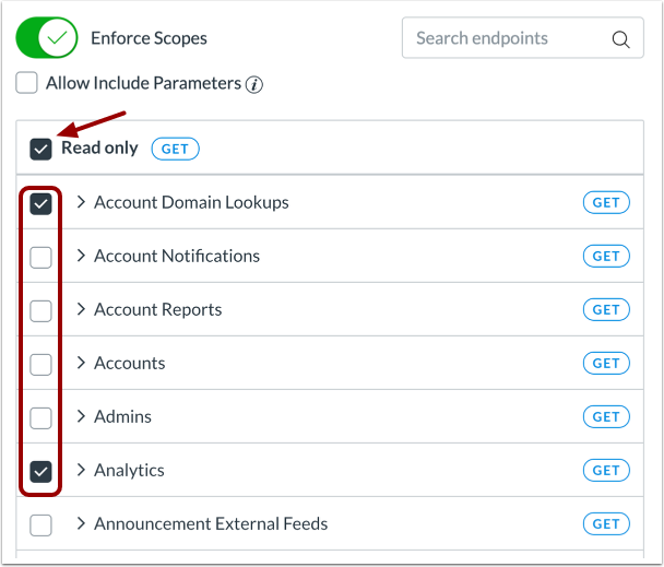 Select Read Only Endpoints