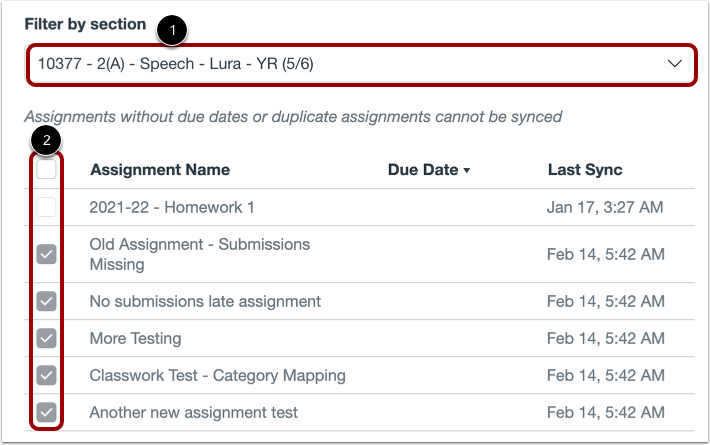 View Assignments by Section