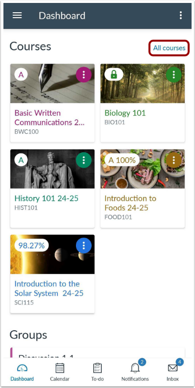 View Courses and Groups