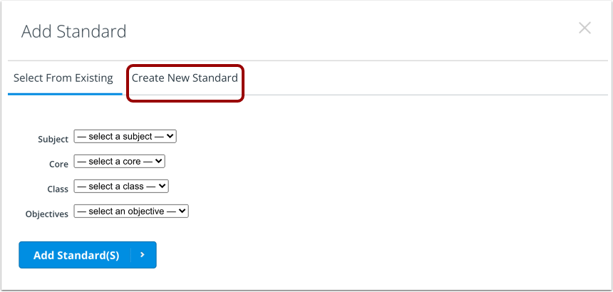 Open Create New Standard