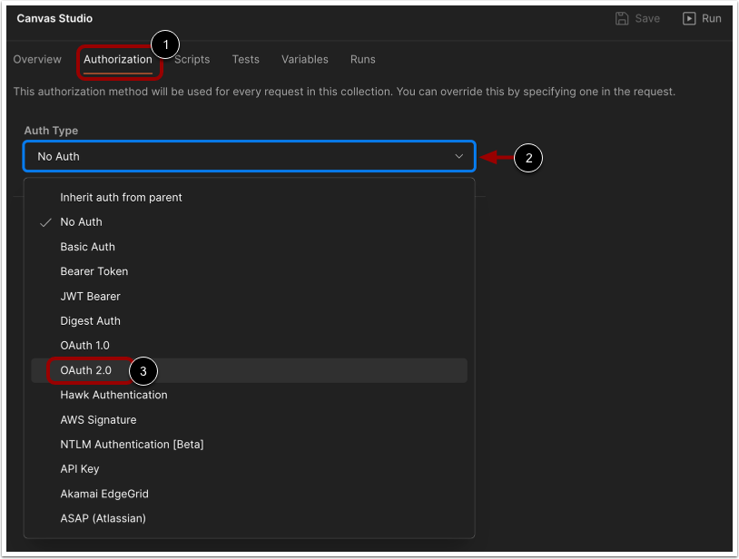 Open Authorization Tab