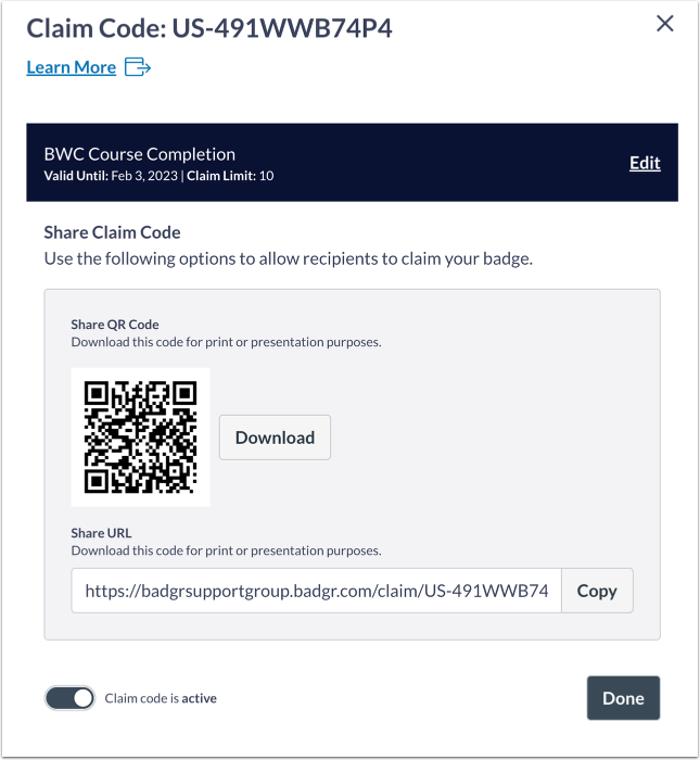 Creating a claim code
