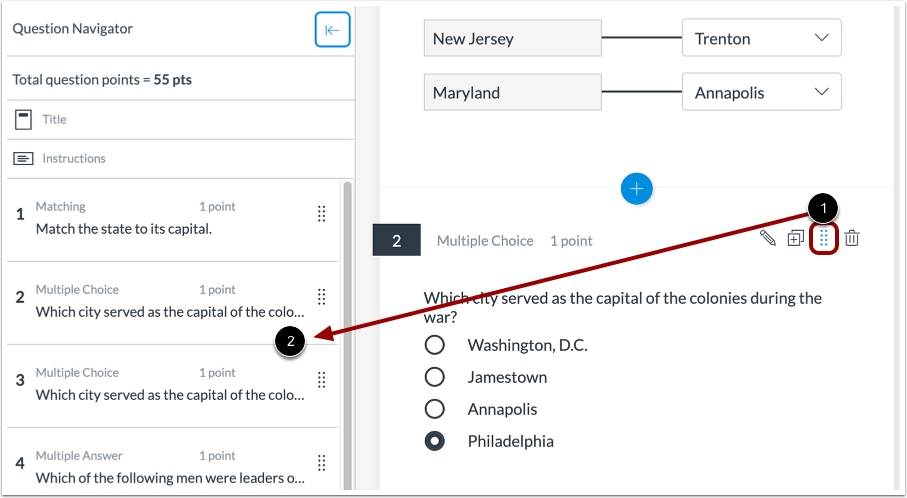 Drag and Drop into Question Navigator
