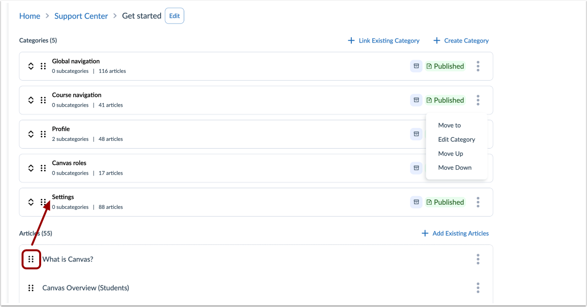 Drag and Drop Existing Articles