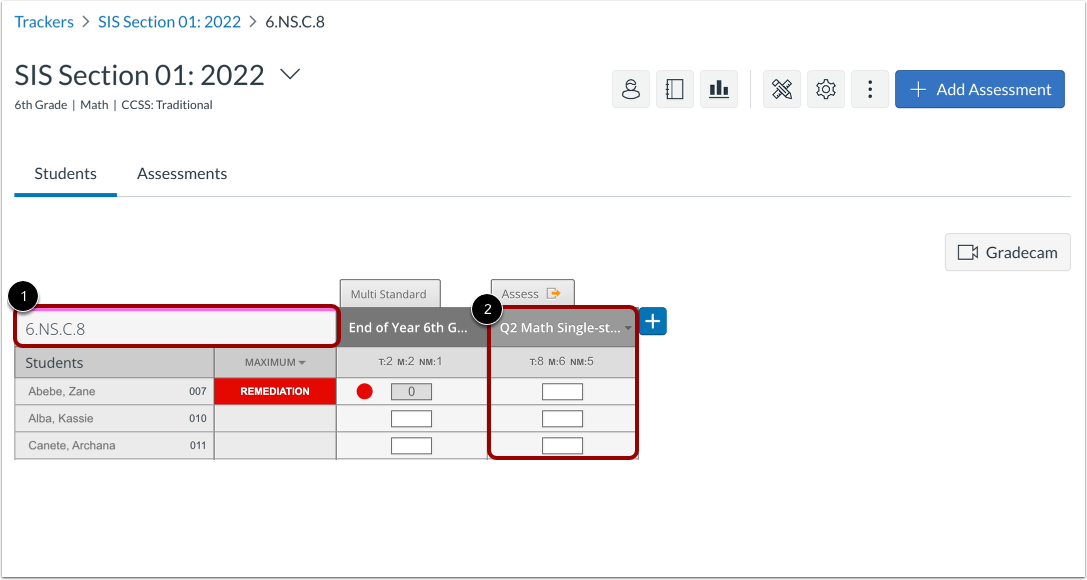 View Single Standard Assessment