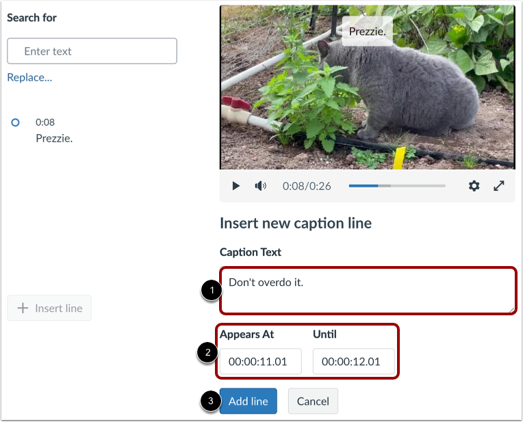 Enter Caption Text and Times